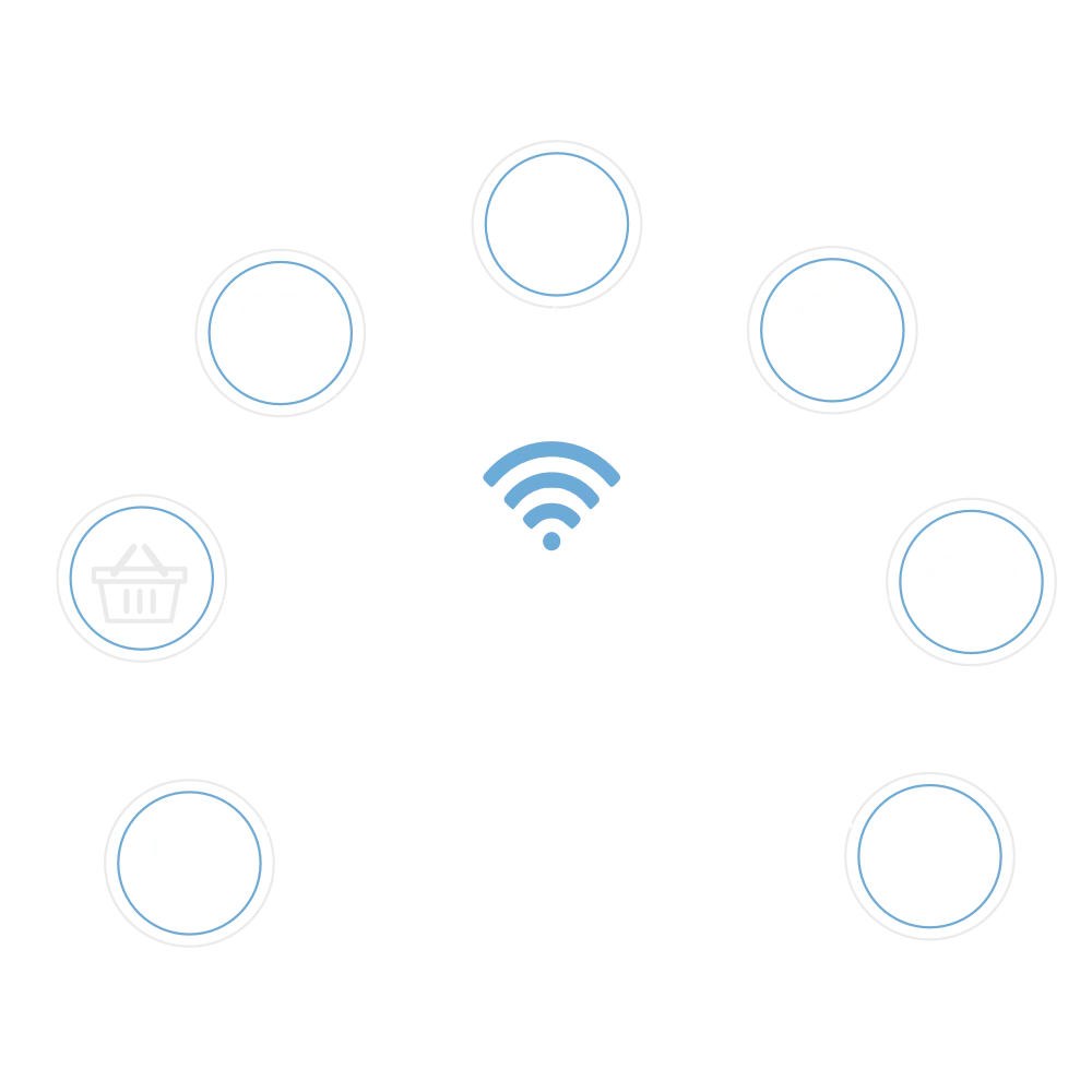 Flat illustration of a browser window with an analytics line chart and a shopping cart icon